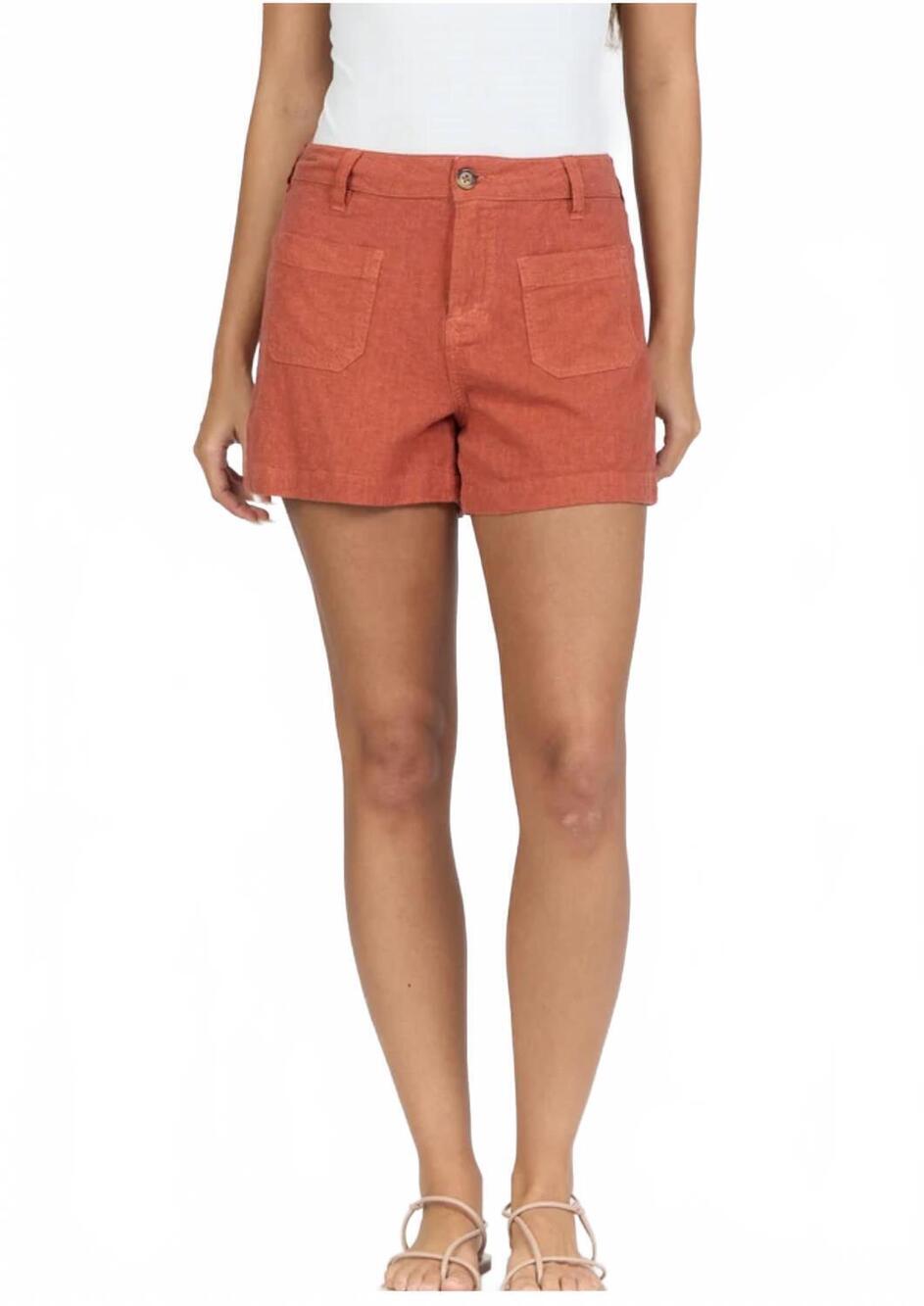 NEW DEAR JOHN DENIM carlisle high rise shorts in burnt brick